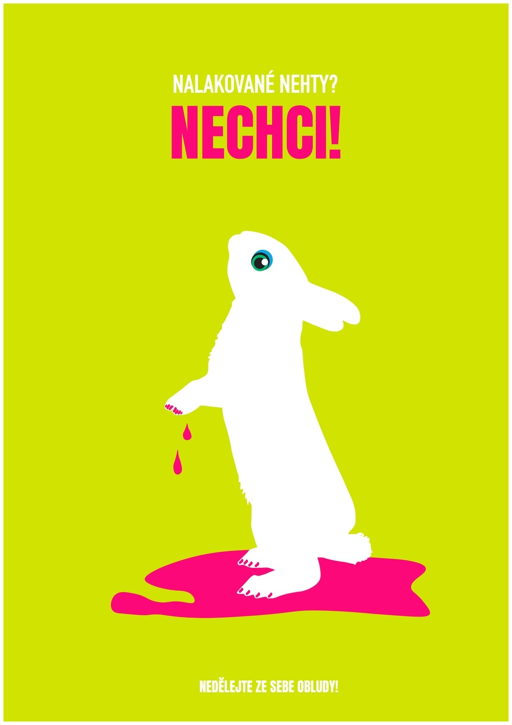 Sociální plakát proti testování na zvířatech