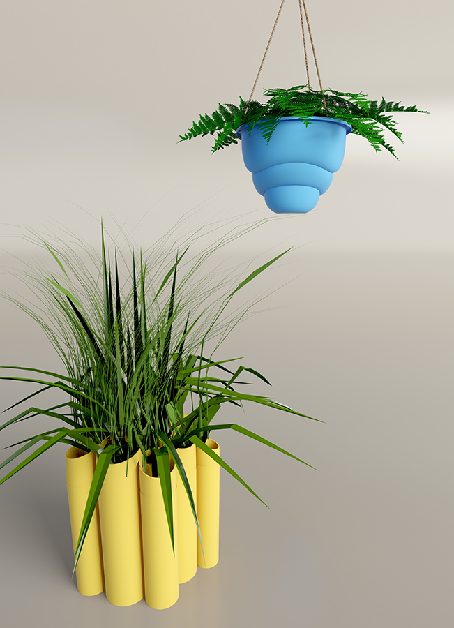 Bamboo & Caterpillar flower pot