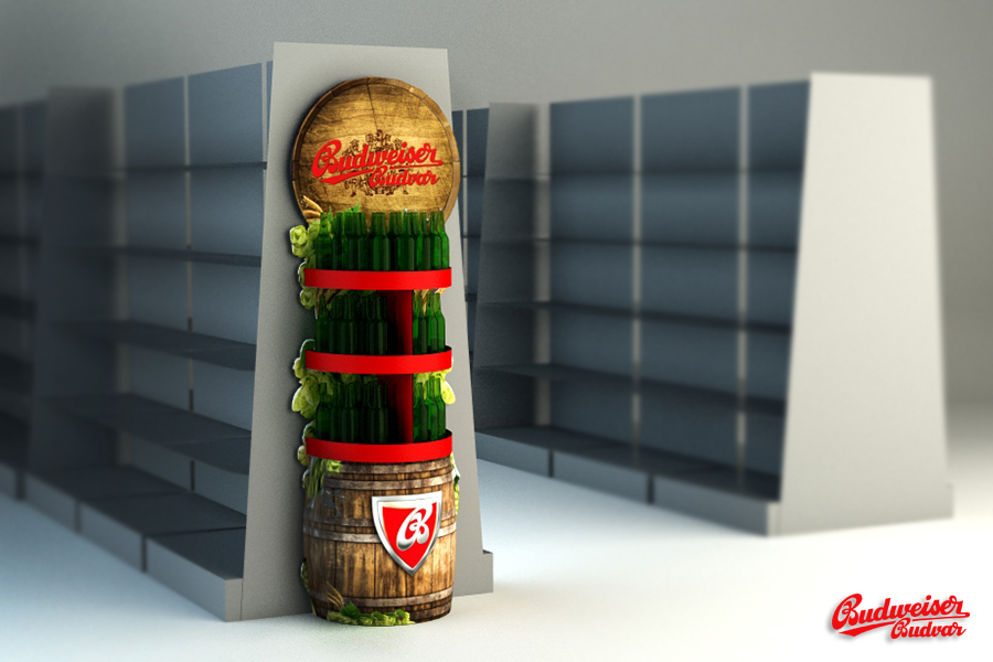 P. O. P. Budějovický Budvar podlahový stojan 