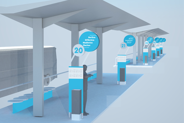 Orientační systém autobusového nádraží Uherské Hradiště