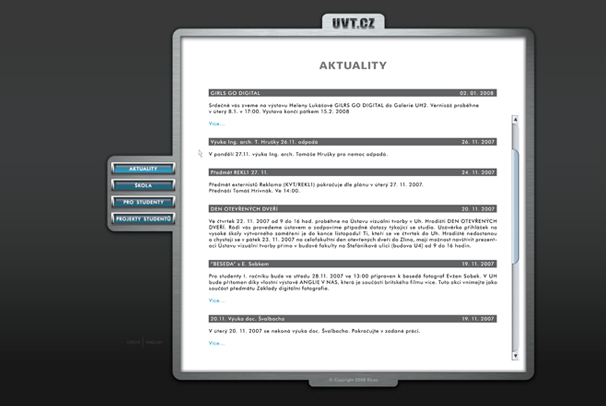 Webová prezentace Ústavu vizuální tvorby
