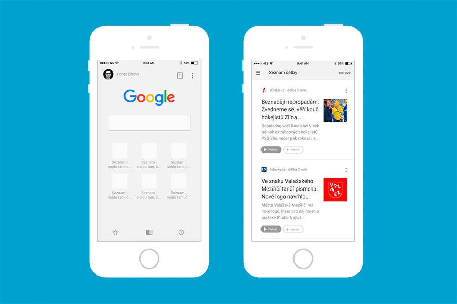 Google Chrome Seznam četby
