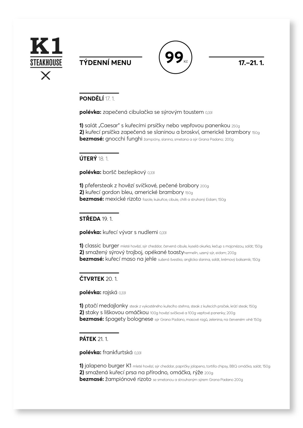 Týdenní menu restaurace