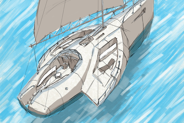 Štylizácia objektu do designu jachty – sketch