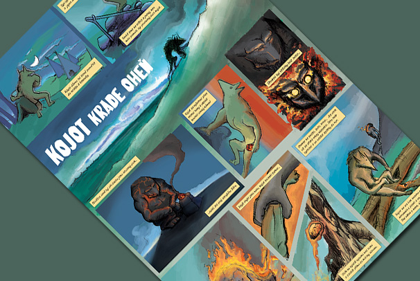 Kresba komiksu podle mytologie původních američanů