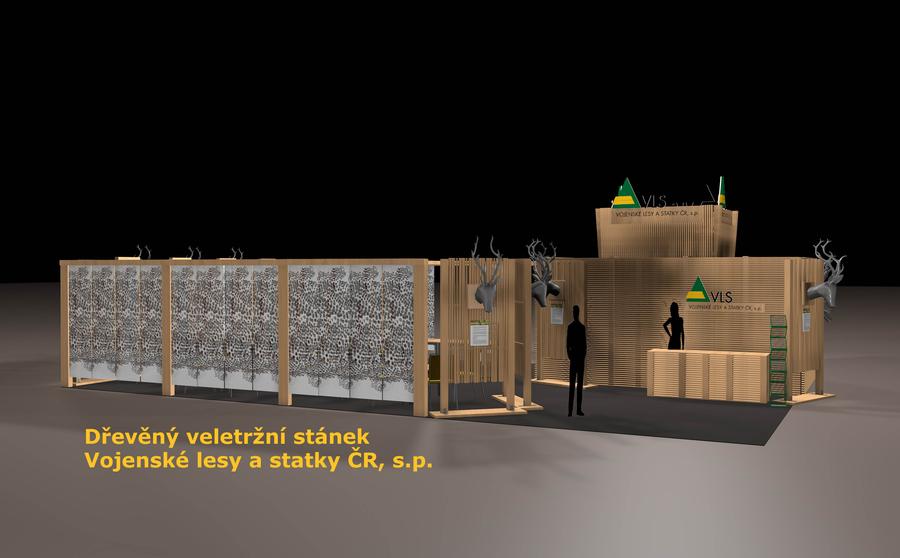 Dřevěný veletržní stánek Vojenské lesy a statky ČR, s.p.